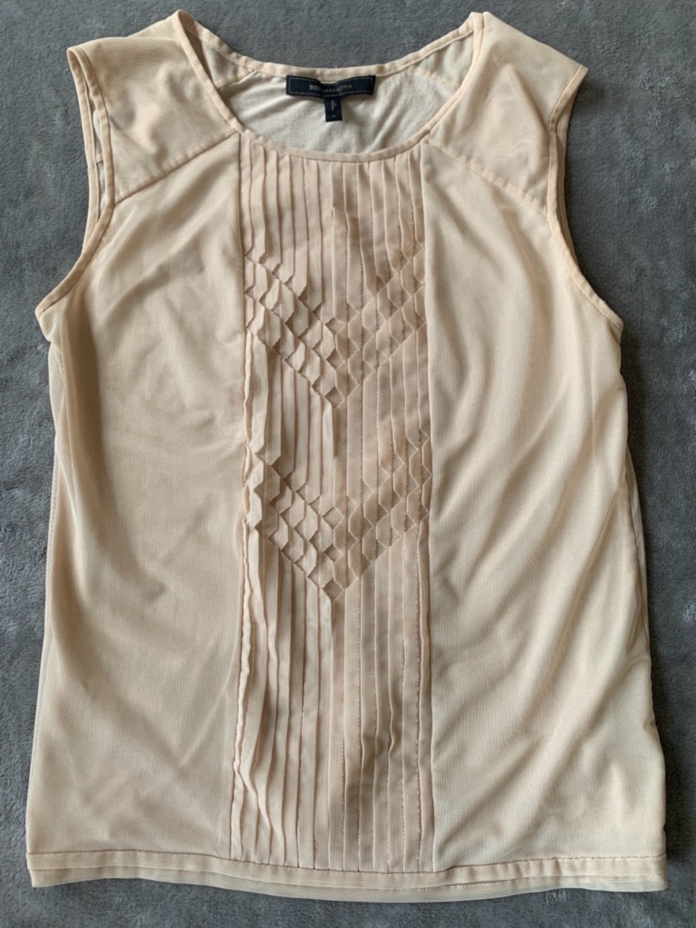 BCBGMaxAzria Tan Pintuck Sleeveless Tank Top